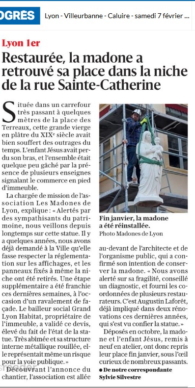 Article Le Progrès 7 02 2026 madone rue Ste Catherine