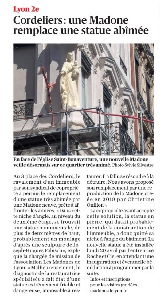 article Le Progrès installation madone Pl des Cordeliers mars 2026